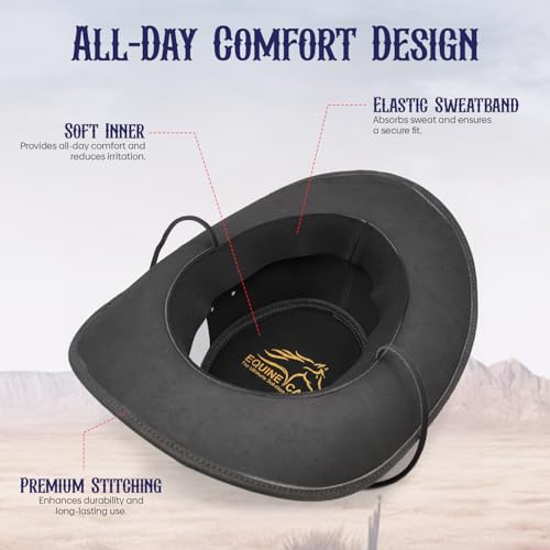 Equine Care Leather Cowboy Hat for Men & Women, Genuine Leather Western - color: Black – Concho Band, size: 7 1/4-7 3/8