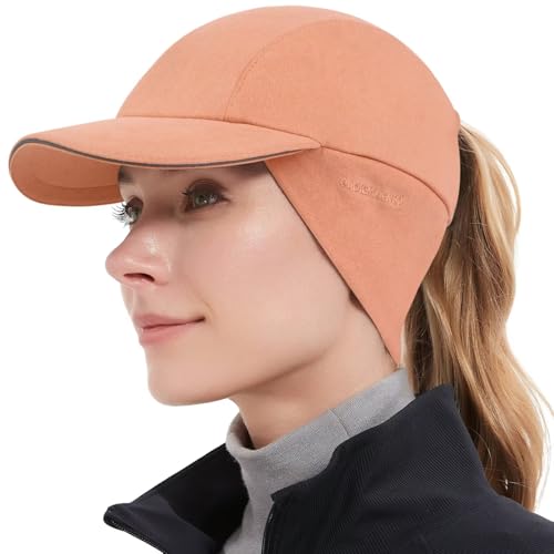 GADIEMKENSD Women's Winter Reflective Fleece Ponytail Hat with Drop Down Ear Warmer - color: Orange