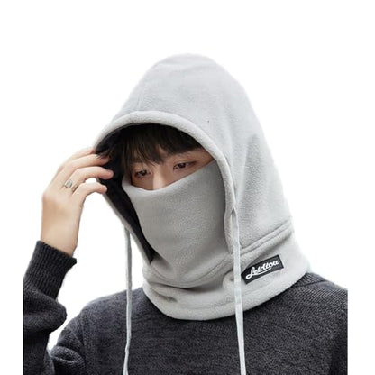 Winter Fleece Ski Mask for Men Women Balaclava Face Mask Windproof Thermal Hood Winter Full Face Neck Cover Warmer - color: Light Grey White Logo