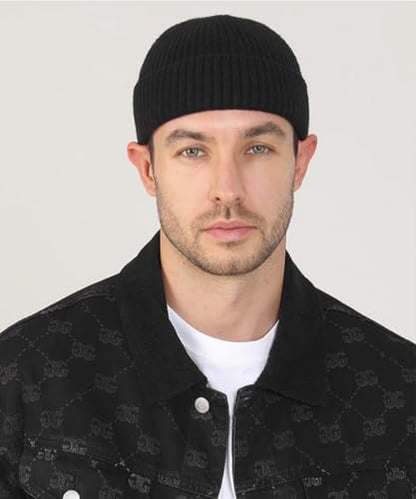 Heniho Wool Fleece Lined Fisherman Beanie for Men, Winter Warm Hats Cuffed Knit Watch Cap Trawler Hat - color: 2pack L- Black&yellow