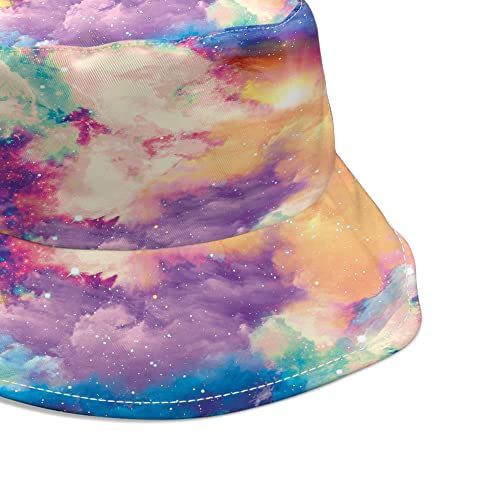WIRESTER Reversible Bucket Hat Unisex Girl Women Men for Summer Outdoor Travel - color: Bright Pastel Galaxy