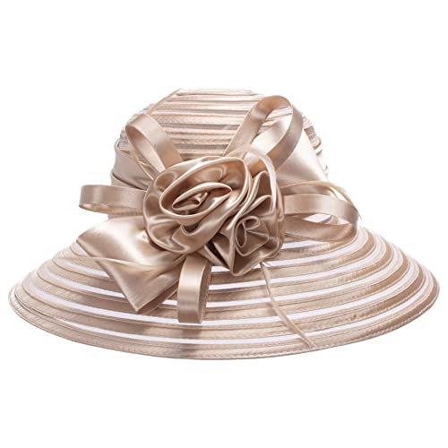 Lawliet Womens Satin Ribbon Church Wedding Sun Wedding Occasion Hat A214 - color: Light Gold