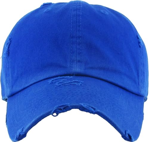 KBETHOS Vintage Washed Distressed Cotton Dad Hat Baseball Cap Adjustable Polo Trucker Unisex Style Headwear - color: Royal Blue