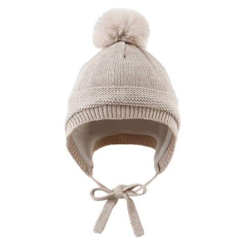 JANGANNSA Basic Winter Baby Boy Beanie Pompom Knit Girl Hat Kid Earflap Cap - color: Oatmeal Hat, size: 6-24 Months