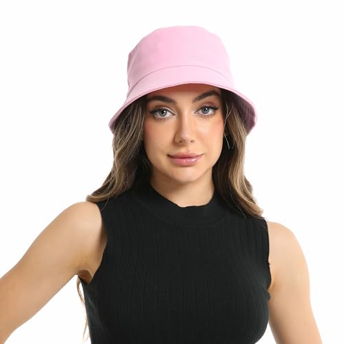 Wheebo Solid Color Bucket Hat for Women Summer Beach Fishmen Hat for Lady Adult Unisex Cotton Cap…… - color: A-sc-pink