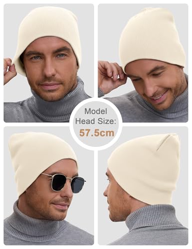 vidsel 100% Cotton Beanie Hat for Men Women, Soft Cuffless Knit Skull Cap - color: 1pc-beige