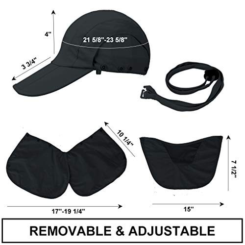 CRISTGEE Foldable Sun Cap, Fishing Hats, UPF 50+ Protection Caps with Face Mask Neck Flap - color: Black
