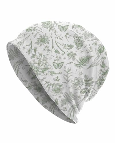 Unisex Stretch Knit Beanie Hat - color: Plants Butterflies