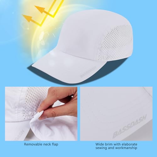 BASSDASH UPF 50+ Fishing Hat, Baseball Cap with Removable Neck Flap - color: White With Unfoldable Brim