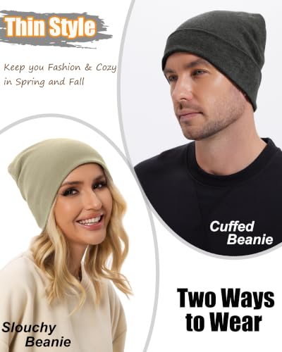 ROYBENS Thin 100% Cotton Beanie for Men Women Lightweight Slouchy Chemo Hat - color: 1pcs-khaki