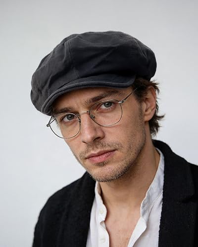 Croogo 8 Panel Newsboy Cap for Men Women, Cotton Flat Cap Vintage Style - color: Wbl1-black