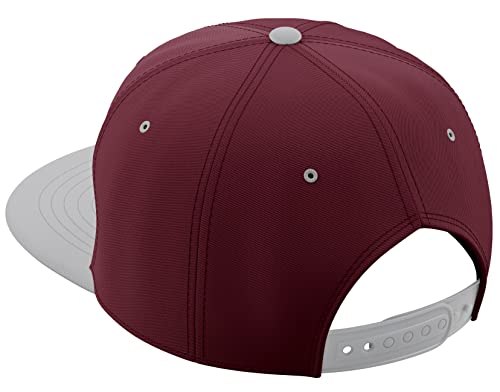 Daxton Classic Blank Snapback Flat Bill Visor Hat Cap One Size Adjustable Back - color: Burgundy Light Grey