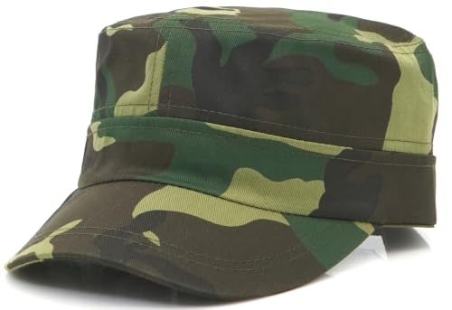 Men's Military Cadet Hat Flat Top Newsboy Cap - color: C - Olive Green ( Camo )
