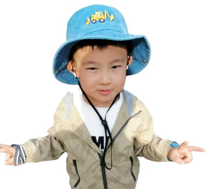 Excavator Toddler Baby Bucket Hats for Kids UV Protection Beach Hat Kids Camping Fishing Hat for Boy 2-8 Years - color: Blue