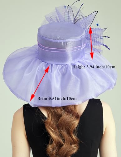 Women Organza Derby Hat Fascinator Tea Party Wedding Church Derby Hat Fascinator Hats Dual-use - color: 02g Purple