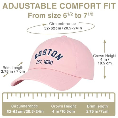 E BY ELIDAN Boston EST 1630 Dad Hat, Embroidered Cotton Baseball Cap - color: Pink