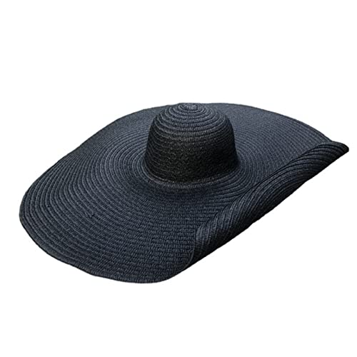Lifup Straw Sun Hat for Women, Wide Brim Oversized Summer Beach Hat - color: Black