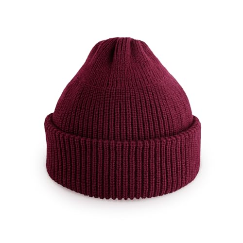 Fisherman Beanie Cuffed Knit Winter Hat Trawler Sailor Watch Cap Men Women - color: Classic (Wine)
