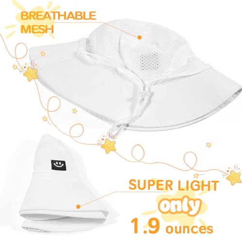 Kids Sun Hat Smile Face Bucket Hat Toddler Hat Wide Brim Adjustable Strap - color: White, size: 3-8T