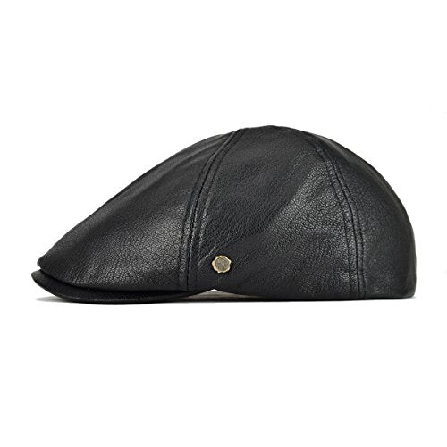 VOBOOM Leather Ivy Newsboy Caps 6 Panel Cabbie Beret Hat - color: Black, size: 7 1/2