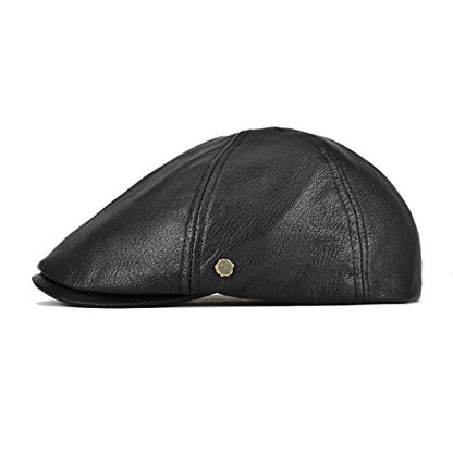 VOBOOM Leather Ivy Newsboy Caps 6 Panel Cabbie Beret Hat - color: Black, size: 7 1/4