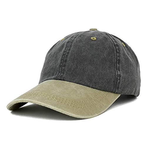 Trendy Apparel Shop Low Profile Unstructured Pigment Dyed Two Tone Baseball Cap - color: Black Khaki