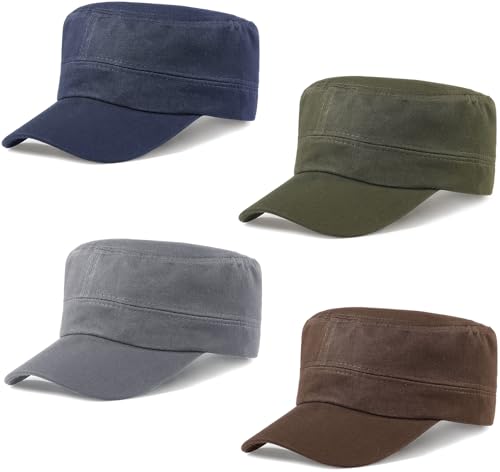 Glamorstar Unisex Cadet Army Hats 4 Pieces Military Flat Top Newsboy Cap - color: Grey+navy+amry Green+brown