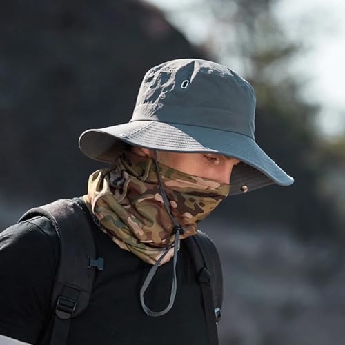 Men's Beach-Sun-Hat Wide-Brim Sun-Protection-Fishing Hat Outdoor Boonie Hat - color: Dark Grey