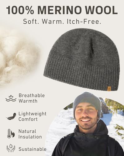 TOP-EX PolarWool Merino Wool Beanie with Soft Polartec Fleece Lining - color: Grey, size: X-Large-XX-Large