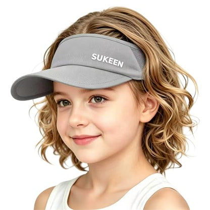 Sukeen Kids Sun Visor Hat for Girls Boys UPF50+ Lightweight Cooling Stretchable Packable Sun Hat - color: Light Grey