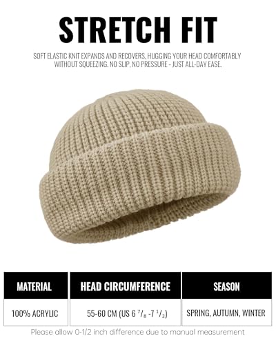 Clakllie Trawler Beanie Watch Hat Knit Cuffed Skullcap Roll-up Edge Stocking Hats Rolled Cuff Knitted Hat Ski Cap - color: Cdus-ddth3-khaki