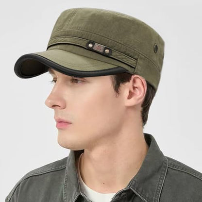 Cadet Army Hat 2 Pieces Flat Top Cap Unisex Military Hat for Women Men - color: Army Green E + Beige E