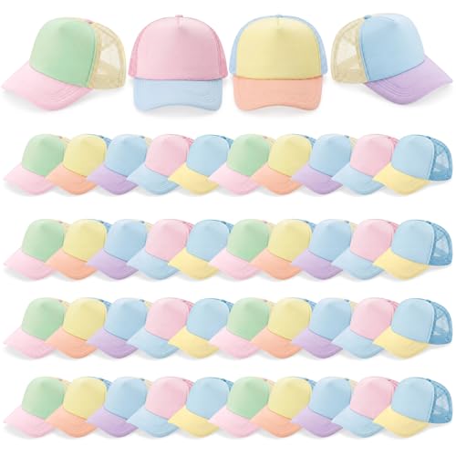 Hercicy 40 Pack Blank Trucker Hat Bulk - color: Macaron Color Block Style