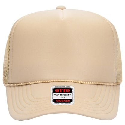 OTTO Cap 5 Panel High Crown Foam Front Mesh Back Trucker Hat, One Size - color: 015 - Tan