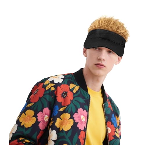 Mens Novelty Sun Visor Beach Hat Short Hair Wigs UV Protection Adjustable Golf Dad Cap Funny Hip Hop Rave Party Trucker Hat - color: Black & Brown