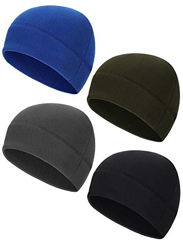 SATINIOR 4 Pcs Skull Caps Fleece Warm Beanie for Men Women - color: Dark Green, Grey, Royal Blue, Black, size: One Size