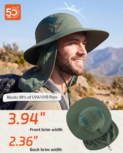Home Prefer UPF 50+ Sun Hat with Neck Flap Wide Brim Fishing Hat for Men - color: Forest Green