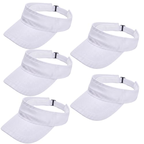 5 Pack Cooling Quick Dry Sun Visors, Unisex Empty Top Breathable Sun Protection Mesh Hats for Outdoor Activities - color: White