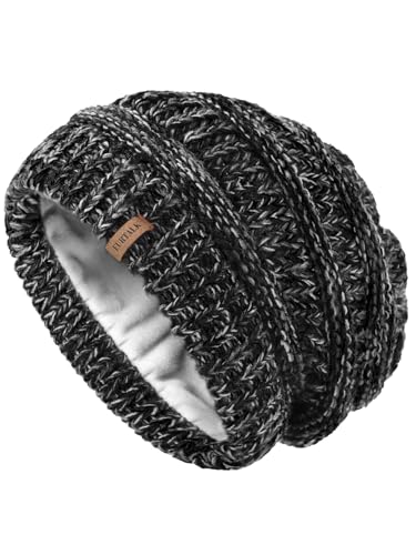 FURTALK Winter Hats for Women Fleece Lined Knit Beanie Hats Slouchy Warm Beanies Ski Skull Cap - color: Mix Black