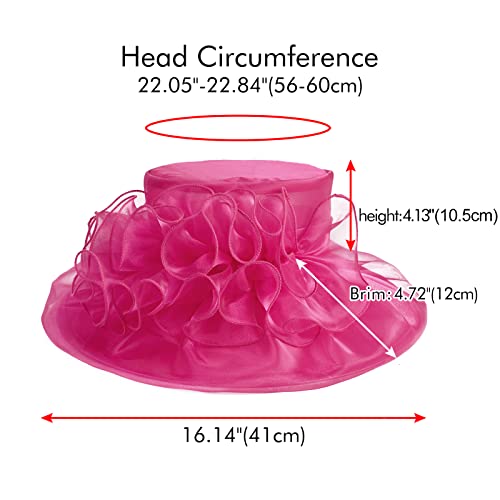 2026 Derby Hats for Women Ladies, Classy Organza Sun Hat, Church Tea Party Wedding Kentucky Fascinator Hat - color: 2a-4541-rose Red