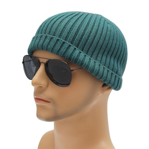 ZLYC Men Winter Knit Fisherman Beanie Hat Fashion Warm Daily Skull Cap - color: Solid Peacock Blue