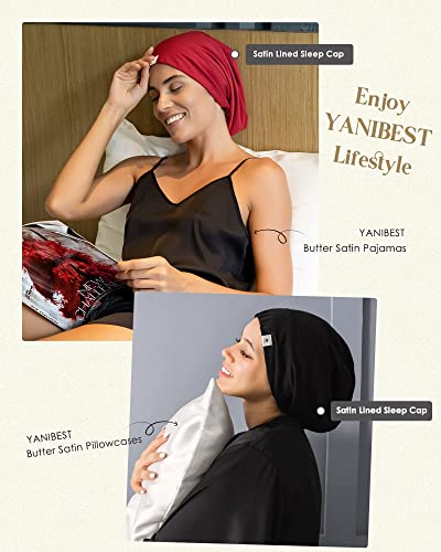 YANIBEST Slouchy Beanie Hat Satin Lined Sleep Cap Chemo Headwear Caps - color: Hot Pink, size: Medium