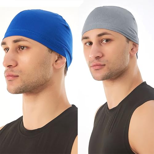 4 Pieces Skull Caps Running Cycling Beanie Hats Breathable Helmet Liner Sleep Hats for Men Women - color: F: Camo Blue+camo Orange+black+blue