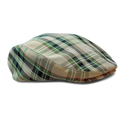Plaid Flat Golf Cap: 'Par 5' - color: Khaki Stewart