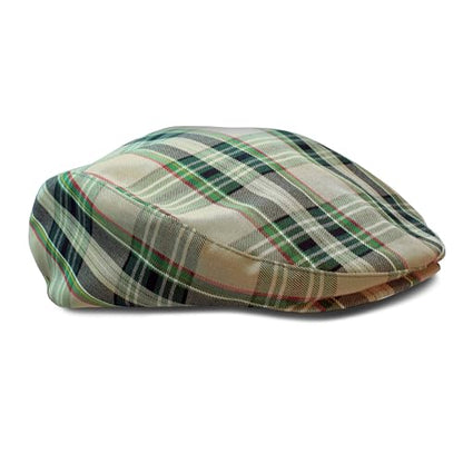 Plaid Flat Golf Cap: 'Par 5' - color: Khaki Stewart