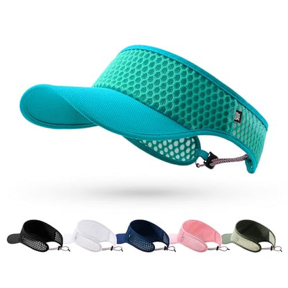 SUNMECI Mesh Breathable Sports Visor - Men Women Adjustable Lightweight Quick Dry Sun Hat for Tennis, Golf, Running - color: Turquoise