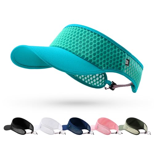 SUNMECI Mesh Breathable Sports Visor - Men Women Adjustable Lightweight Quick Dry Sun Hat for Tennis, Golf, Running - color: Turquoise