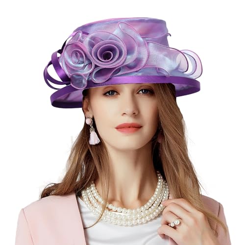 Floral Wedding Hat for Women's Tea Party Fascinators Kentucky Church Derby Hats - color: Purple