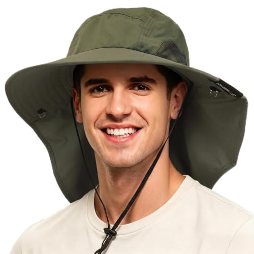 Tirrinia Neck Flap Fishing Safari Cap for Men - color: #Green