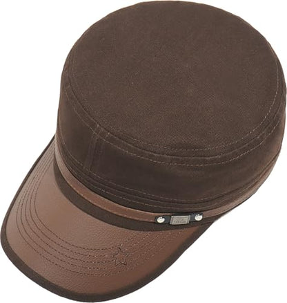 Men Flat Top Hat Cadet Army Cap Twill Cotton Baseball Military Cap - color: Coffee